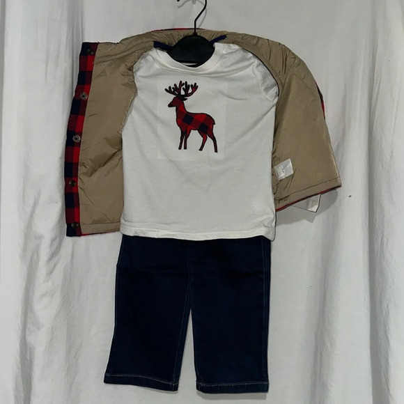 NWT crown & ivy baby harbor navy plaid 3 piece set size 24 months - Picture 2 of 7